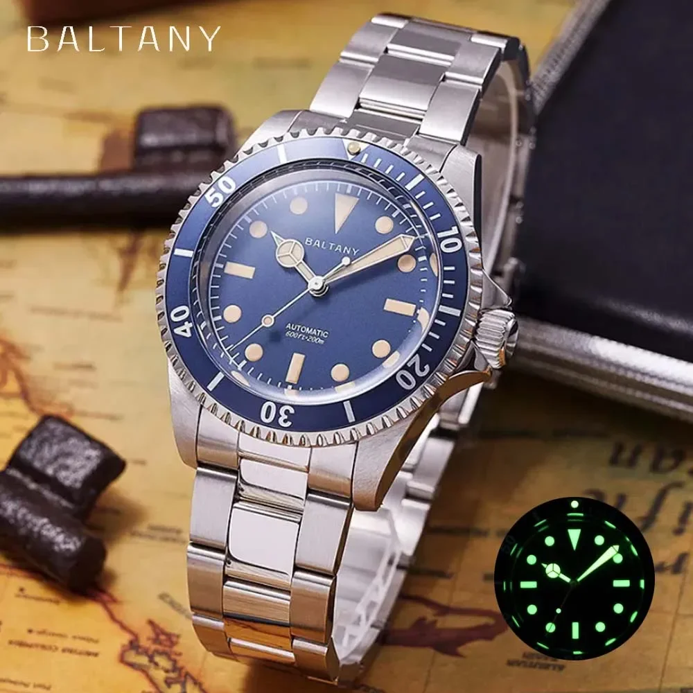 Baltany 2024 Retro 39mm Automatic Mechanical DiveWater Watch NH38 Sapphire Stainless Steel waterproof luminous watches for men