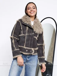 fur coat women winter 2024 Sheepskin Fabric Sheepskin O-Neck Rabbit fur lining Short jacket Fashionable luxury Women's clothing