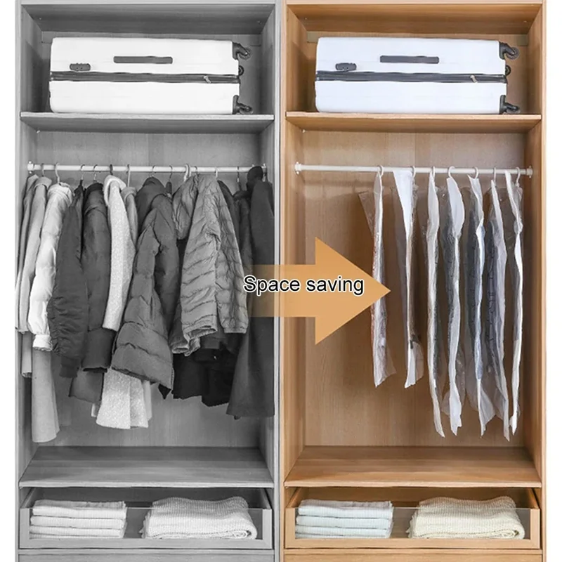 

ABVA — оптимизируйте место для хранения вещей с вакуумными подвесными пакетами для курток, платьев и костюмов.