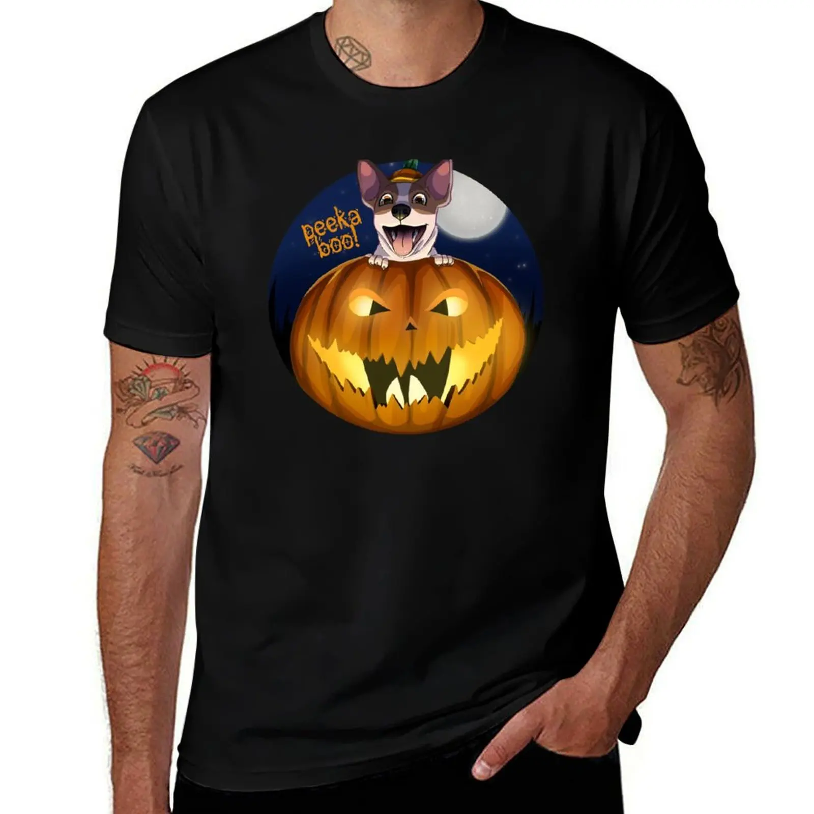 

Peekaboo, jack russell puppy in a jack o lattern, halloween T-Shirt plain anime figures mens designer t shirt