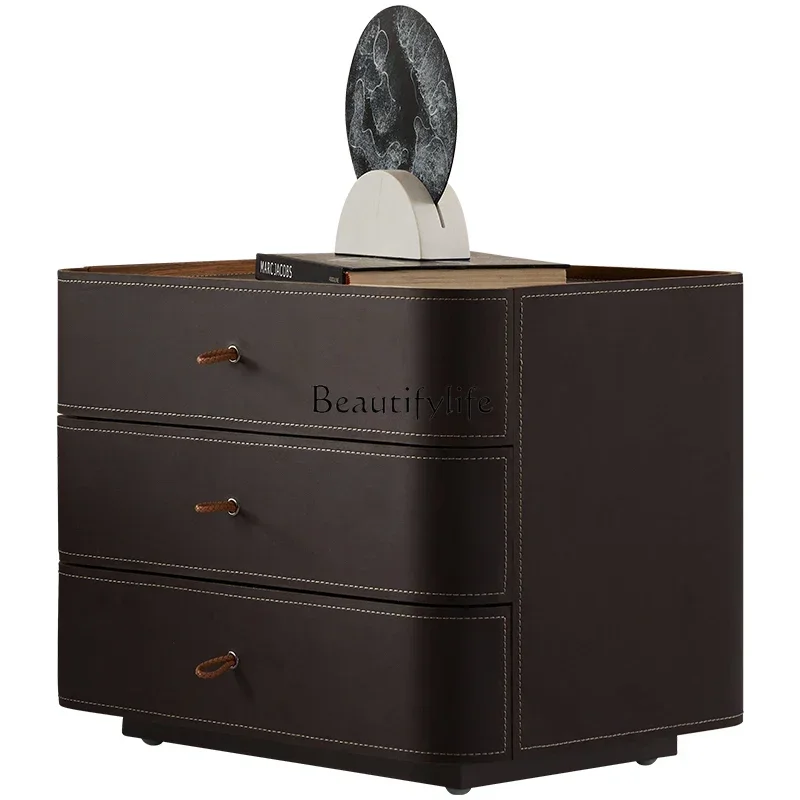 

FG28Italian minimalist saddle leather bedside table light luxury high-end drawer storage bedside cabinet