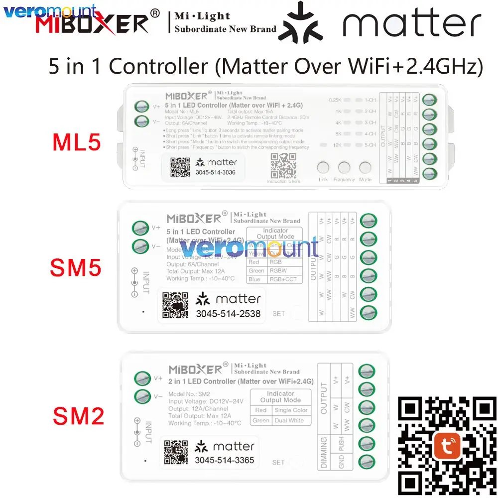 

MiBoxer SM5 ML5 5in1 SM2 LED Remote Controller Tuya Voice APP (Matter Over WiFi+2.4G) for DIM/RGB/RGBW/RGBWW/RGBCW/RGBCCT Strip