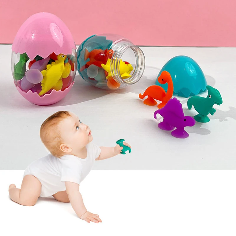 Montessori Toys Dinosaur Suction Cup Baby Silicone Teether Color Shape Cognition Fidget Toys for Children Kids Educational Toys