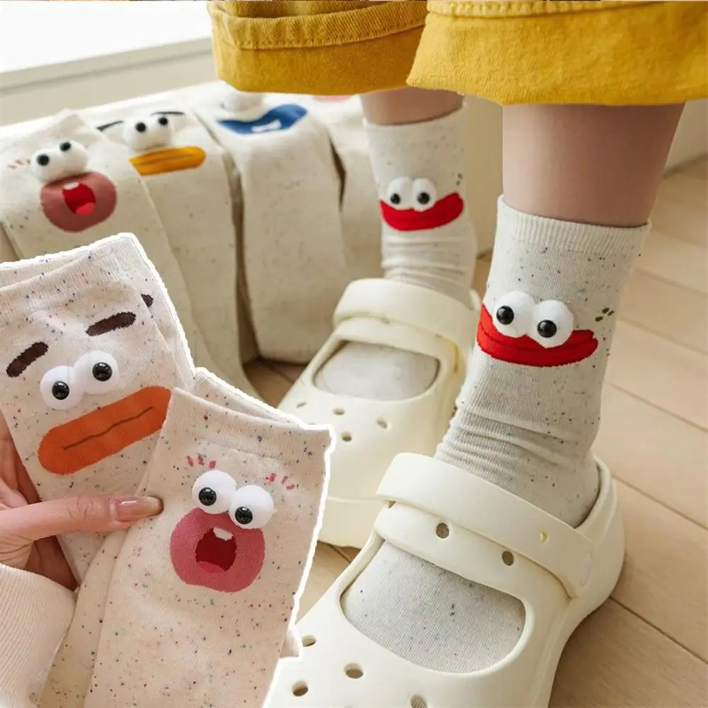 New Ugly Big Mouth Mid-tube Socks Big Eyes Sweat-absorbent Stockings Dot Yarn Breathable Sports Socks