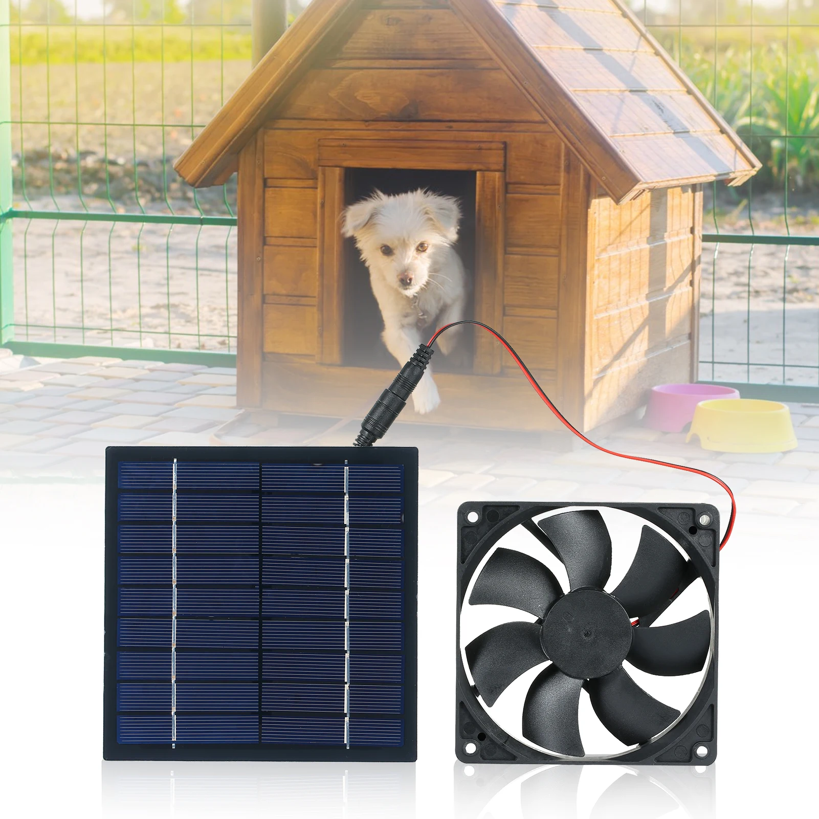 5W 6V Solar Panel Fan Ventilator Solar Exhaust Fan Sunlight Operated/ IP65 Waterproof/ for Dog Chicken House Greenhouse RV Roof