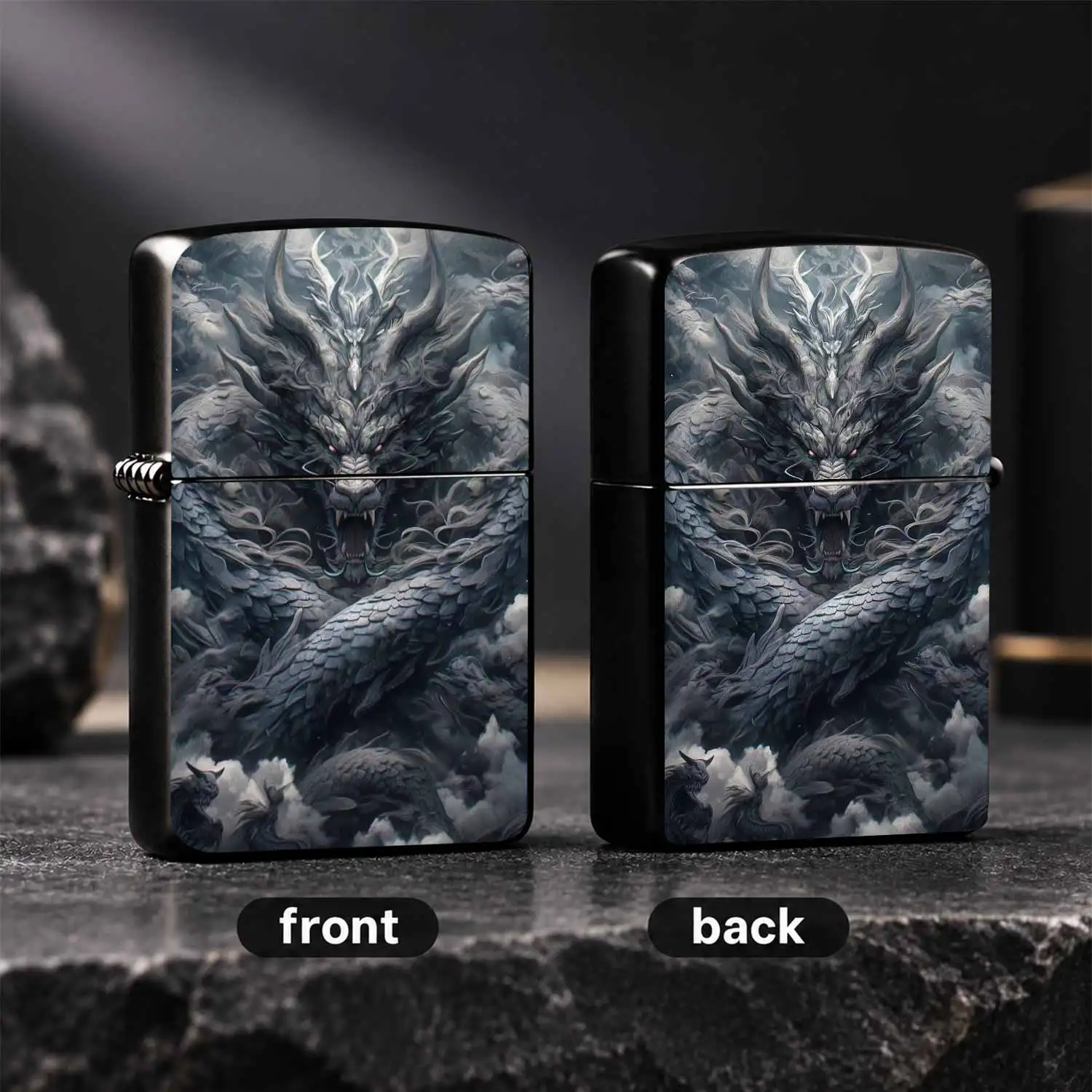 Vintage Style Black Eastern Dragon, Durable  Windproof, Cool Oriental Mythical Themed Collectible  Igniter , Ideal Unique Gift For Men, Fathers, Friends On New Year Birthday, Portable For Home Outdoor Daily Use A Fun And Humorous Lighter