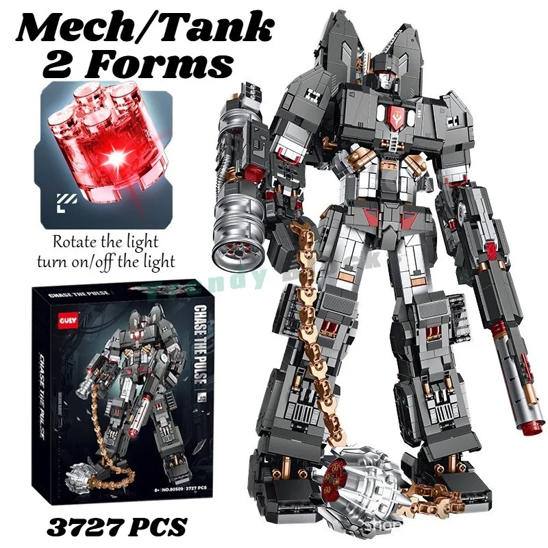3727PCS Mech Tank Form Switching LED Building Blocks,Classic Highly Restored Armor/Tank Model Hobbyists Collect Toy Holiday Gift