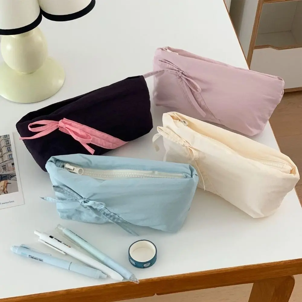 Korea Bow Women Makeup Bag Portable Makeup Bag For Travel Student Bowknot Pencil Case Girls School Office Storage Bag Pouch New