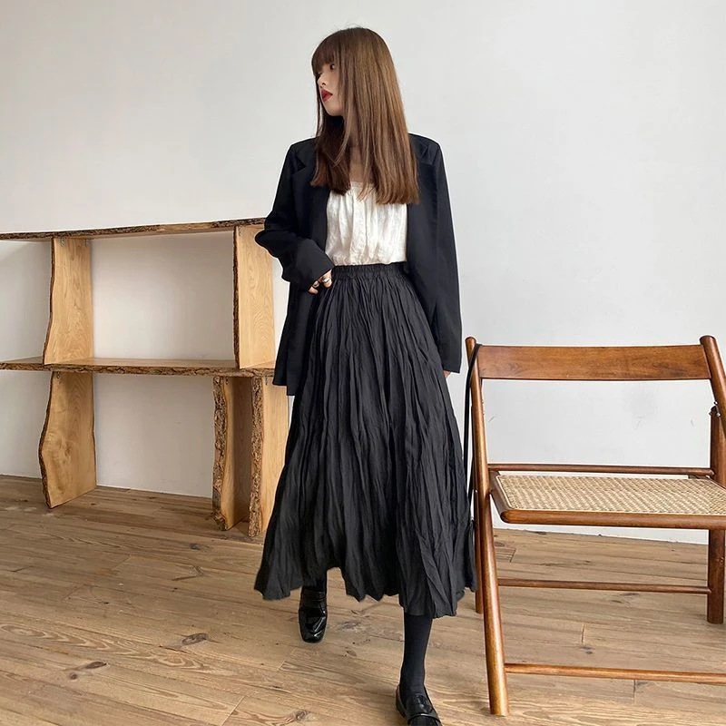 Gentle Wind Pleated Pleated Skirt in The Long A-shaped High Waist Skirt 2025 Spring Fashion Commuter Women's Dress
