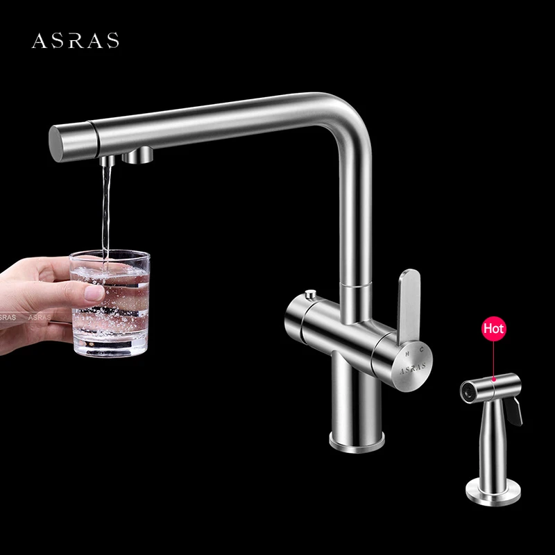 

Кухонный смеситель ASRAS 3-в-1 с распылителем, из нержавеющей стали SUS 304, для горячей и холодной воды, с фильтром для питьевой воды