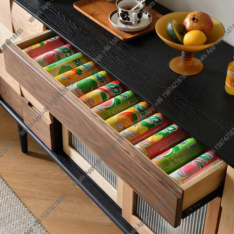 

40X North American Black Walnut And White Wax Combination Side Cabinet Pure Solid Wood Modern Restaurant Tea Storage Cabinet