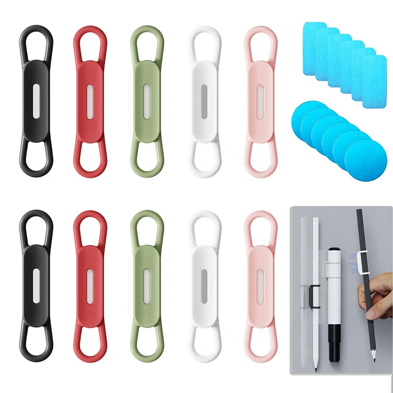 

Magnetic Pen Holder Office Whiteboard Adhesive Pencil Hooks Adjustable Silicone Magnet Marker Holder For Refrigerator Blackboard