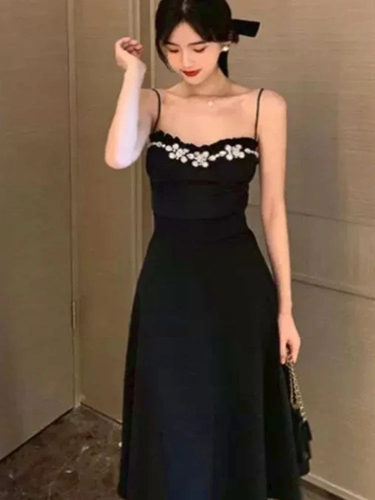 Black Backless Strap Dress Women Sexy Party Elegant Retro Midi Dresses Slim Designer Chic Holiday Casual Hepburn Dress 2022 New