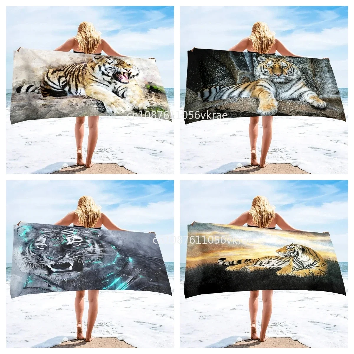 Tiger Beach Towel Quick Dry Towel for Swimmers Sandproof Beach Towels for Men Cool Pool Towels Beach Accessories Absorbent Towel