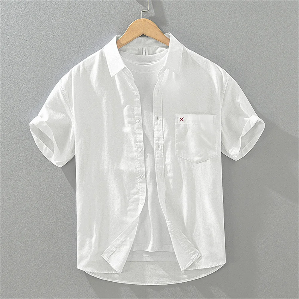 Summer small fresh embroidered short-sleeved shirt men\'s lapel loose oversized lapel casual shirt fashionable men\'s clothing