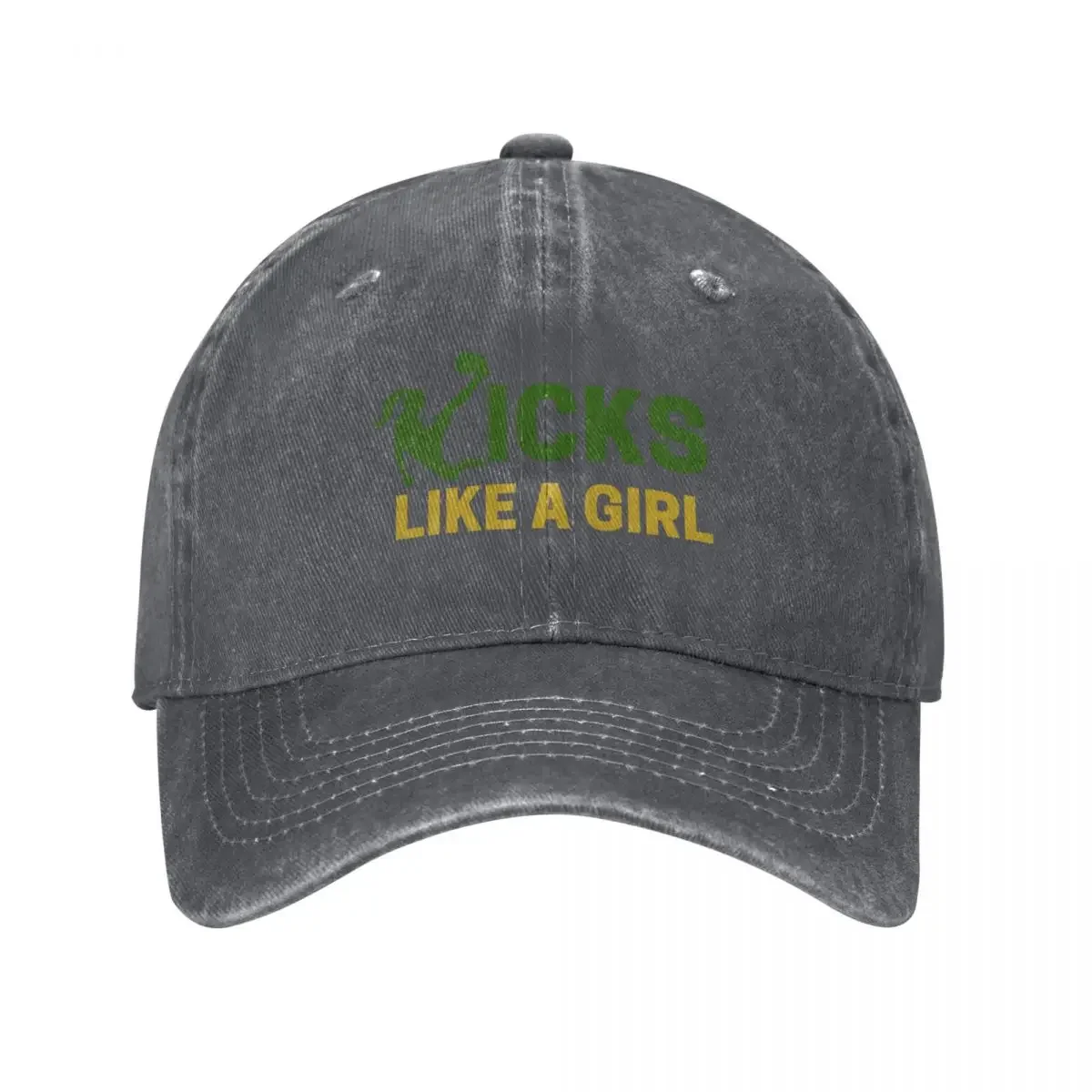 Kicks Like A Girl - Green & Gold Baseball Cap fishing hat hard hat Wild Ball Hat Women Hats Men's