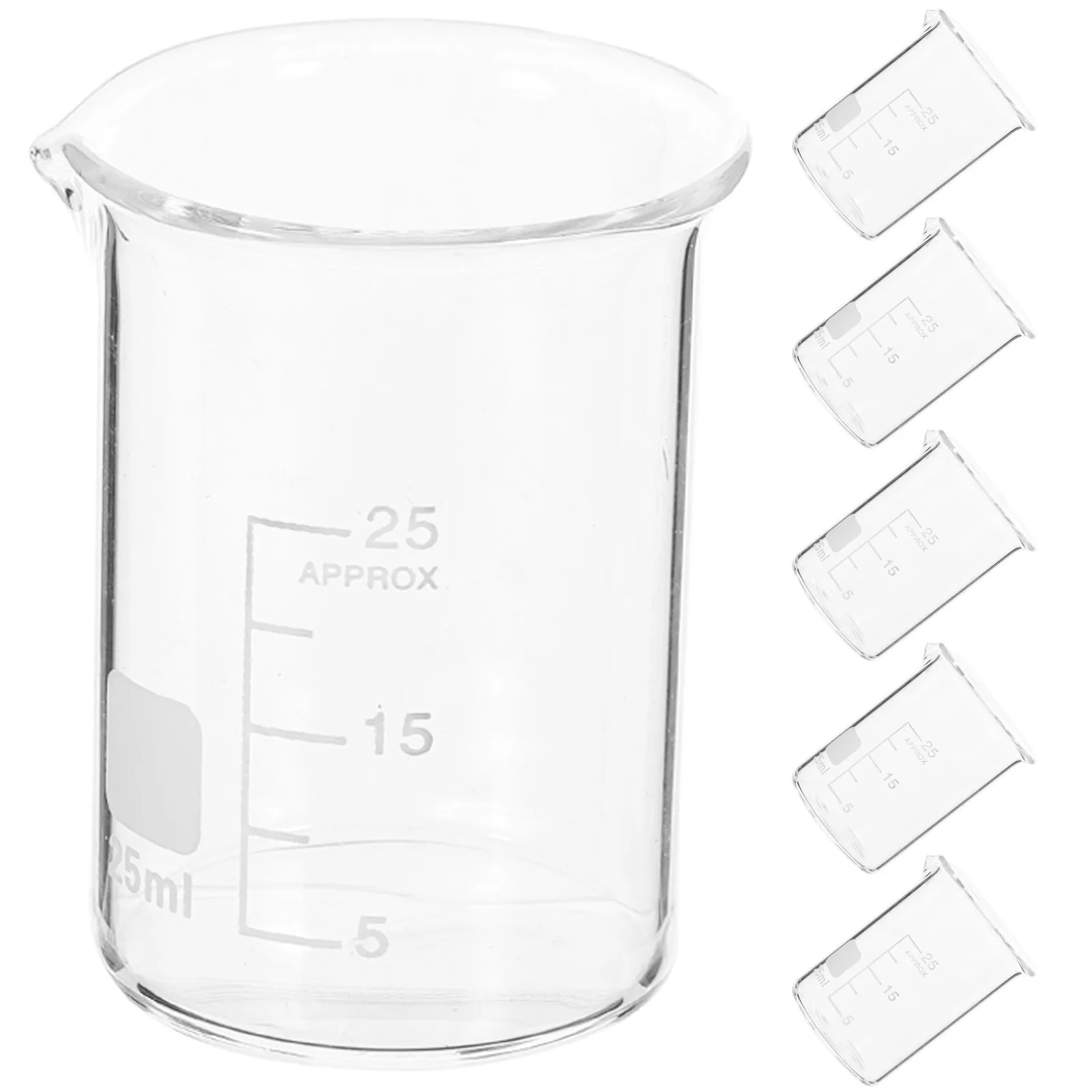 6Pcs Laboratory Glass Beakers Set Heatproof Measuring Cups Clear Graduated Scale Smooth Spout Chemically Resistant for Lab