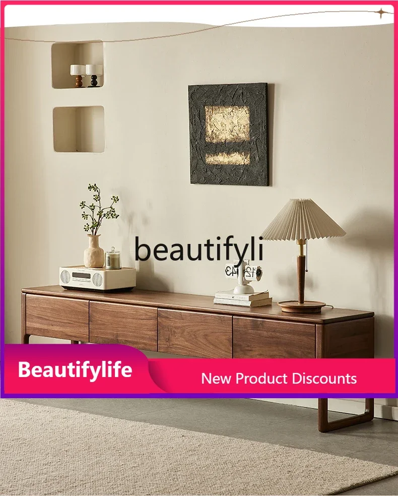 

2344 Североамериканский шкаф для телевизора из черного ореха, скандинавский простой напольный шкаф из цельного дерева, шкафчик для гостиной