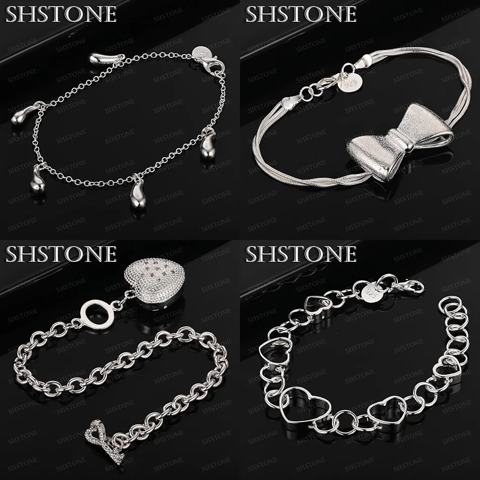 

Fashion Fine 925 Sterling Silver Water Drop Bow Heart Bracelets Women's Gift Birthday Party Classic Zircon Jewelry Accessories
