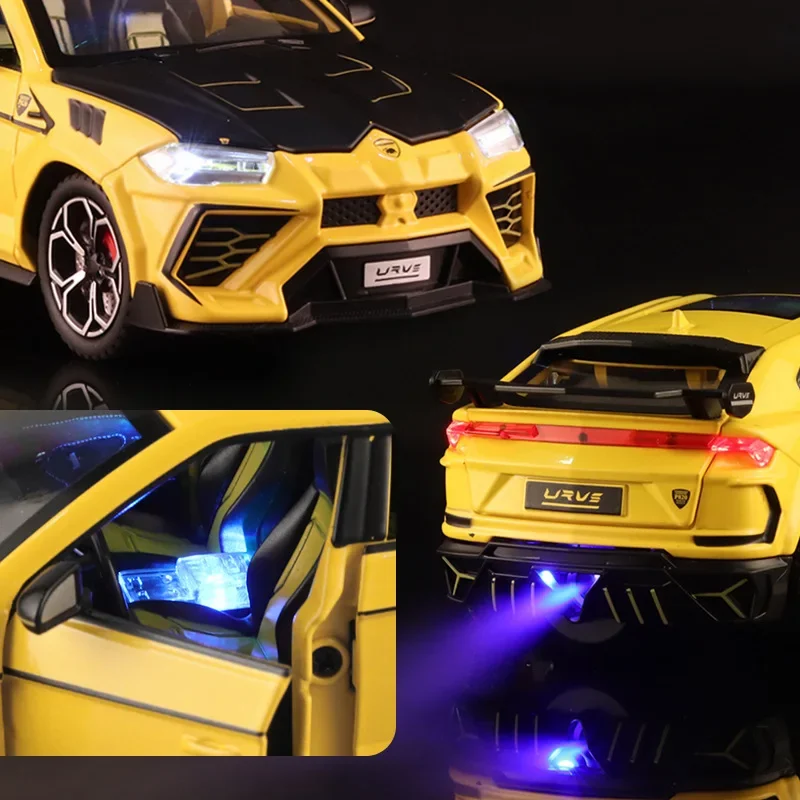 1:24 URUS Bison SUV Coupe Spray coche en miniatura de aleación sonido y luz simulación decoración de coche colección juguete para regalo infantil