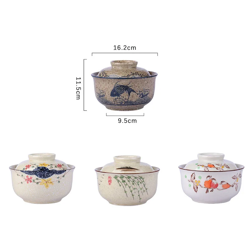 YWDL Japanese Instant Ramen Bowl With Lid Retro Ceramic Large Capacity Noodle Salad Soup Bowls Household KitchenTableware