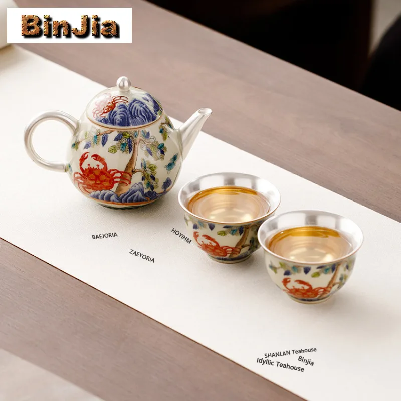 Gilt Silver Plant Ash Lotus Crab Maple Tea Set Complete Set Aesthetic Tea Ceremony Set Teapot And Tea Cup Set For Tea Collection