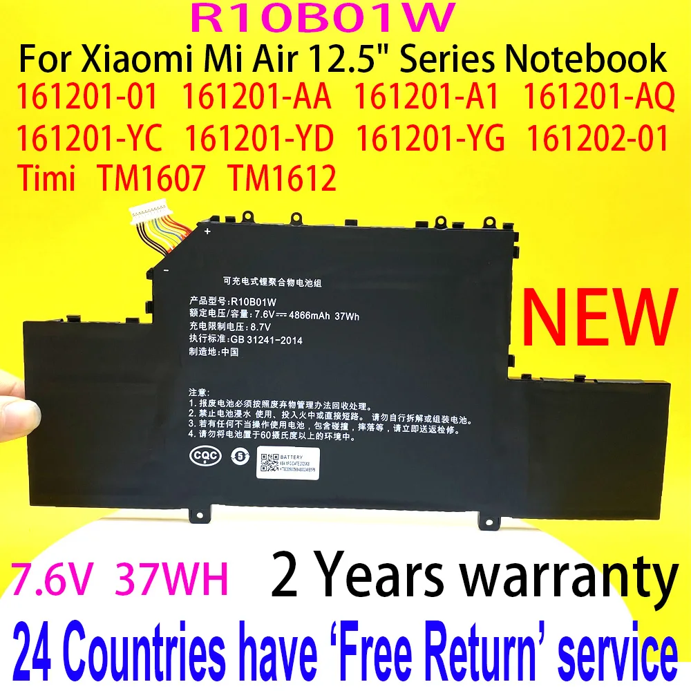 

DODOMORN 7.6V 37WH NEW R10BO1W For Xiaomi Mi Air 12.5 inch Series Notebook Battery R10B01W 161201-01 161201-AA 4866mAh