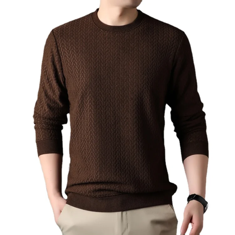 

Winter Plush Men's Pullover Sweater with Round Neck Embossed Knit Sweater for Casual Thickening and Warmth Preservation