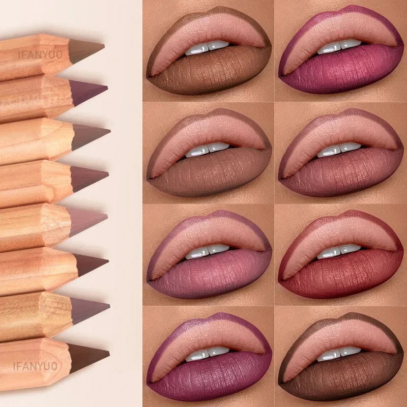 8 Color Nude Matte Lipliner Pencil Long-lasting Waterproof Lip Contour Sculpt Pen Blendable High Pigmented Lipstick Lip Liner