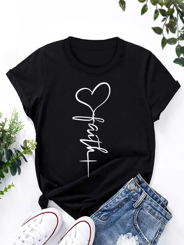 여성 캐주얼 슬리브 크루 넥 새로운 패션 러브 하트 프린트 티셔츠 90's 여름 반팔 하라주쿠 streetwear 탑 티셔츠