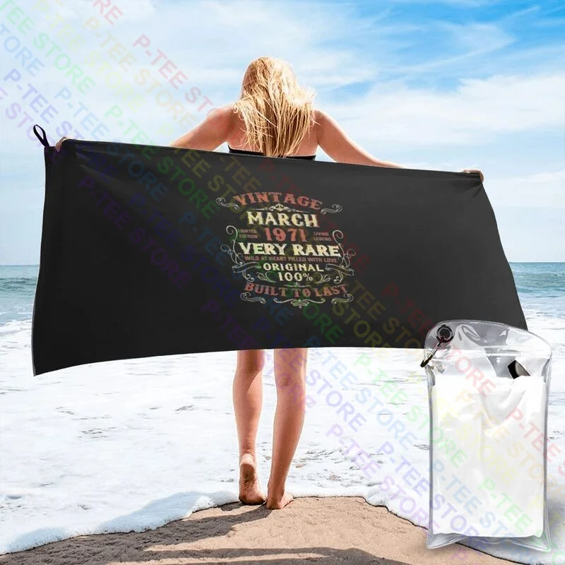 Vintage March 1971 Birthday Gif Quick dry Towel Custom Non-linting Beach Blanket