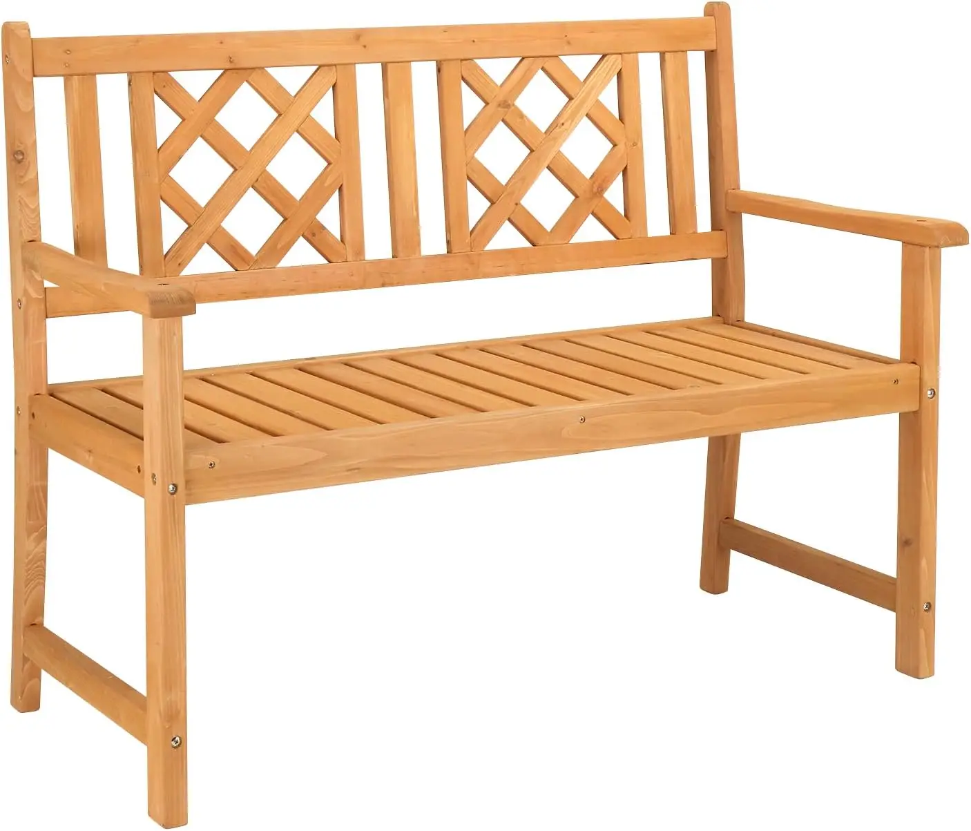 

Rustic Wooden Garden Bench for Two, 605Lbs Capacity Patio Loveseat with Armrests, Grid Backrest