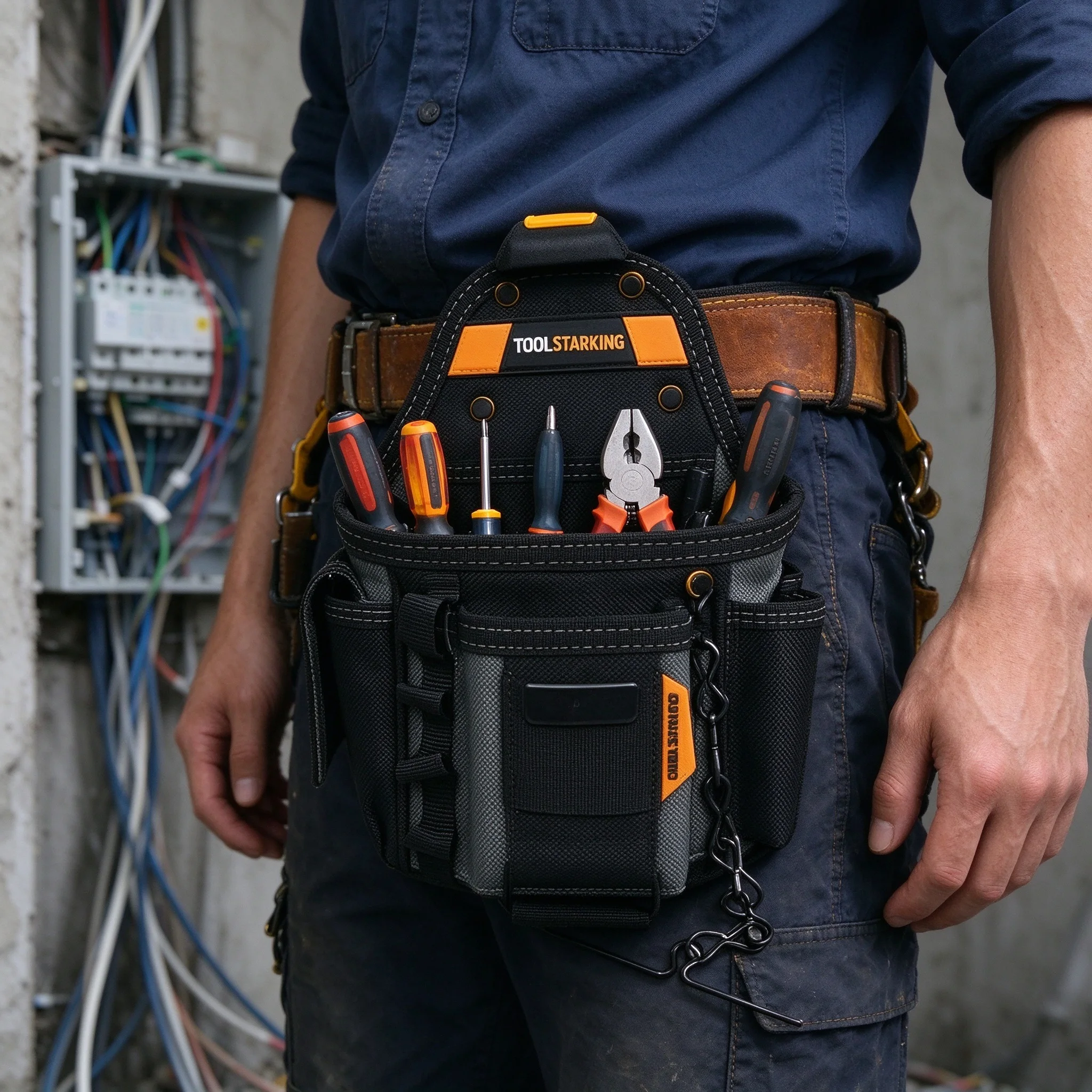 TOOLSTARKING TSK‑34‑150 Quickdraw Set Heavy‑Duty Electrician Tool Pouch Waist Tool Bag with 3Pcs Quick Release Clips Multi‑Pocke