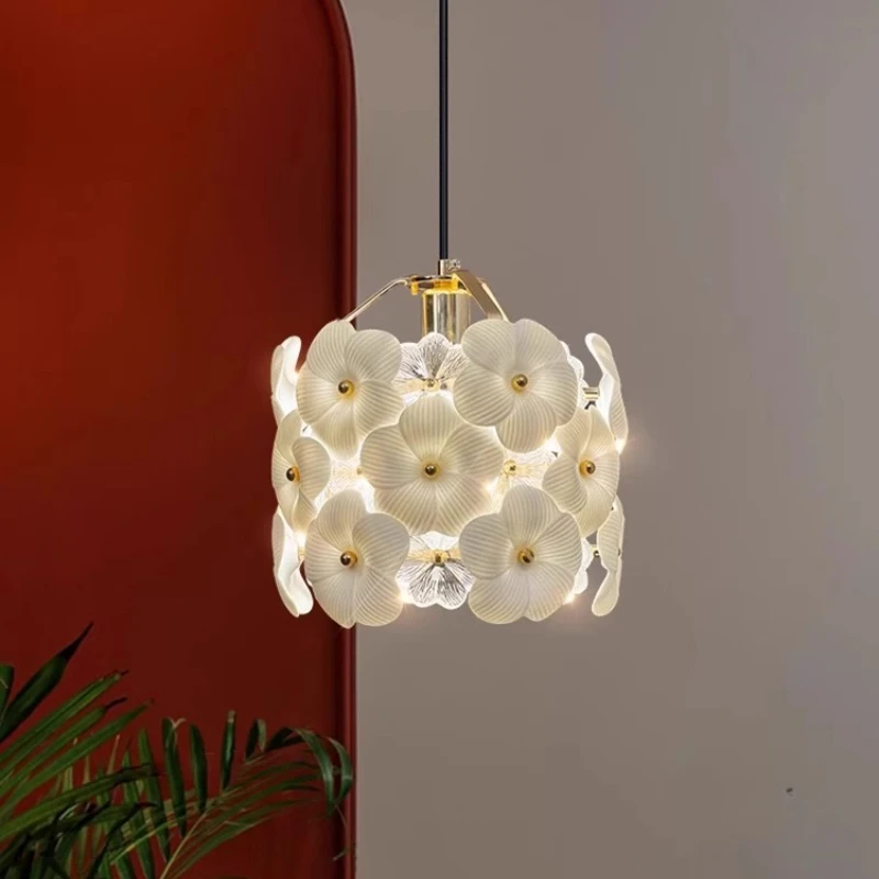 

Glass/Ceramic Flower Chandelier Simple Bedroom Room Lighting Hanging Copper Lamps Romantic Pendant Lights