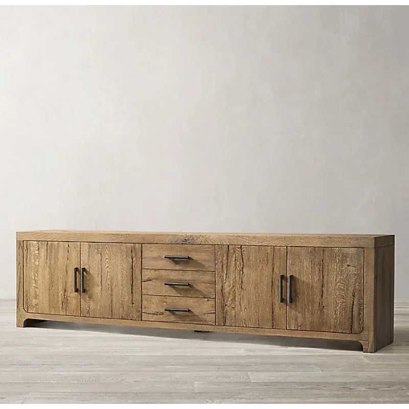 

American solid wood TV cabinet loft home living room old audio-visual cabinet, simple apartment hotel retro locker