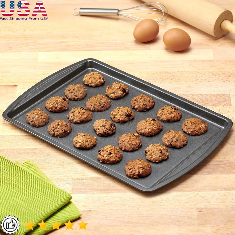 

3PC Nonstick Cookie Sheet Set Durable Steel Baking Trays Easy Cleanup Versatile Sizes Cookies Baking Oven Safe