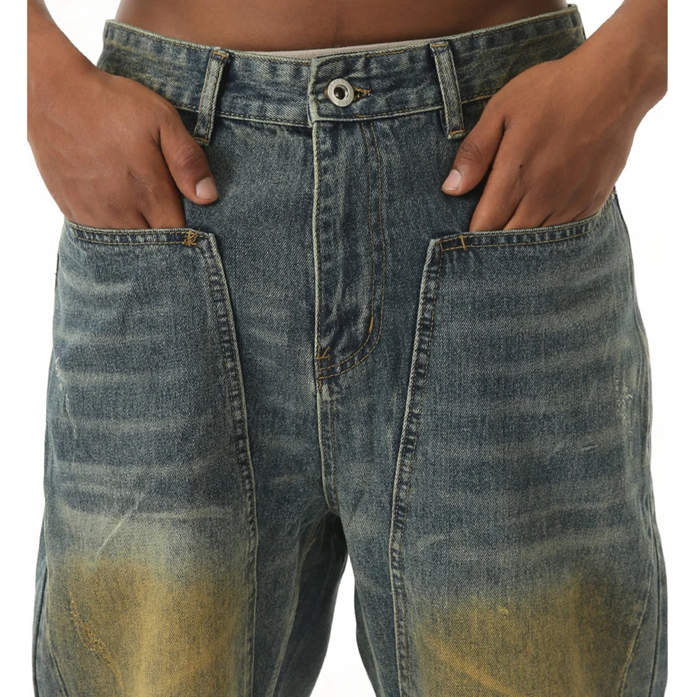 Vintage Men Jeans Loose Straight Fit Fashion American Streetwear Fall Winter 2024 New