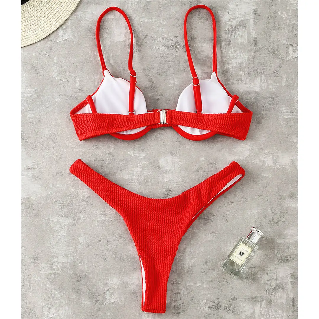 Gerippter, hoch geschnittener Bikini-Badeanzug mit Bügel, Damen-Badebekleidung, zweiteiliges Bikini-Set, String-Badeanzug, Badeanzug, Schwimmanzug V2697SW – Detail 40