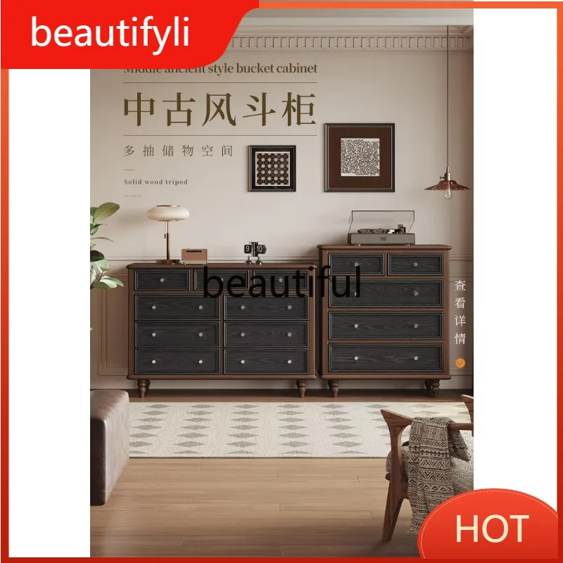 A139 Medieval solid wood chest French wall storage cabinet Bedroom bedside multi-functional locker