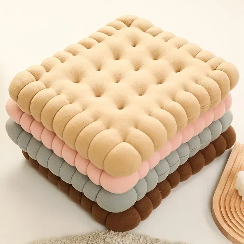 Biscuit Shape Plush Cushion Soft Creative Pillow Chair Seat Pad Decorative Cookie Japanese Tatami Back Cushion Sofa Pillows