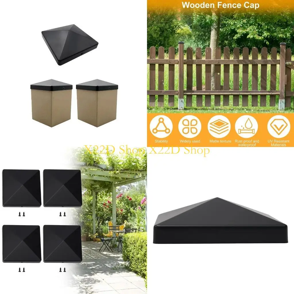

X22D Black Plastic Fence Post Caps Durability Weather Resistant Deck Pillars Covers Outdoor Waterproofed Fence Accessories