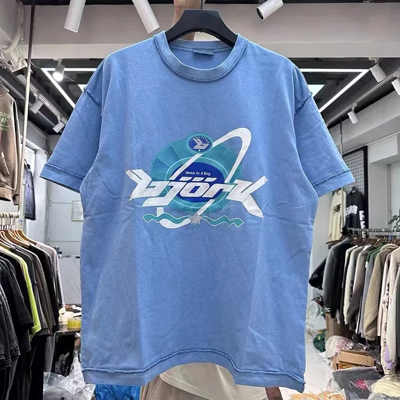 

2024 Spring Summer Blue Sicko Letter Print T shirt For Men Women Top Quality Vintage Style Tee Cotton T-shirt