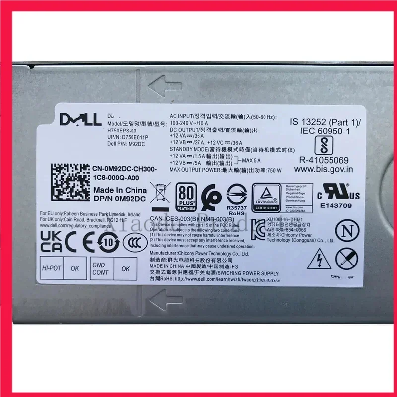 For Dell XPS 8950 3910 T3660 Alien R13 R14 10PIN 750W Power Supply M92DC 0M92DC MP23Y 0MP23Y H750EPS-00 AC750EPS-00 L750EPS-00