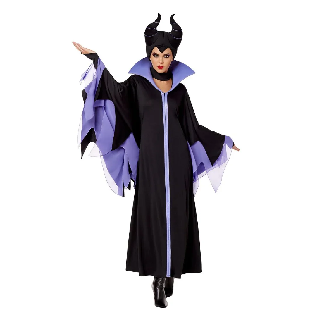 

Maleficent Witch Cosplay Costume for Women - Evil Queen Black Dress with Horned Hat & Hood Halloween Party Outfit M-XL