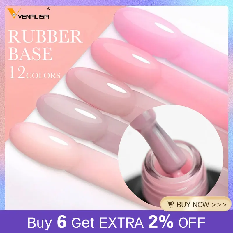 12pcs/kit Venalisa Rubber Base Color Gel Nail Polish Builder UV Construction Semi Permanent Jelly Pink Gel Pigment Nail Manicure