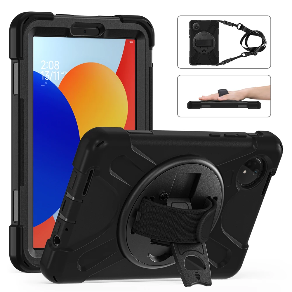 

8.7" Redmi Pad SE Tablet Case For Xiaomi Redmi Pad SE 8.7 (2024) Case Cover Shockproof Silicone Rotate Hand Strap PC Stand Shell