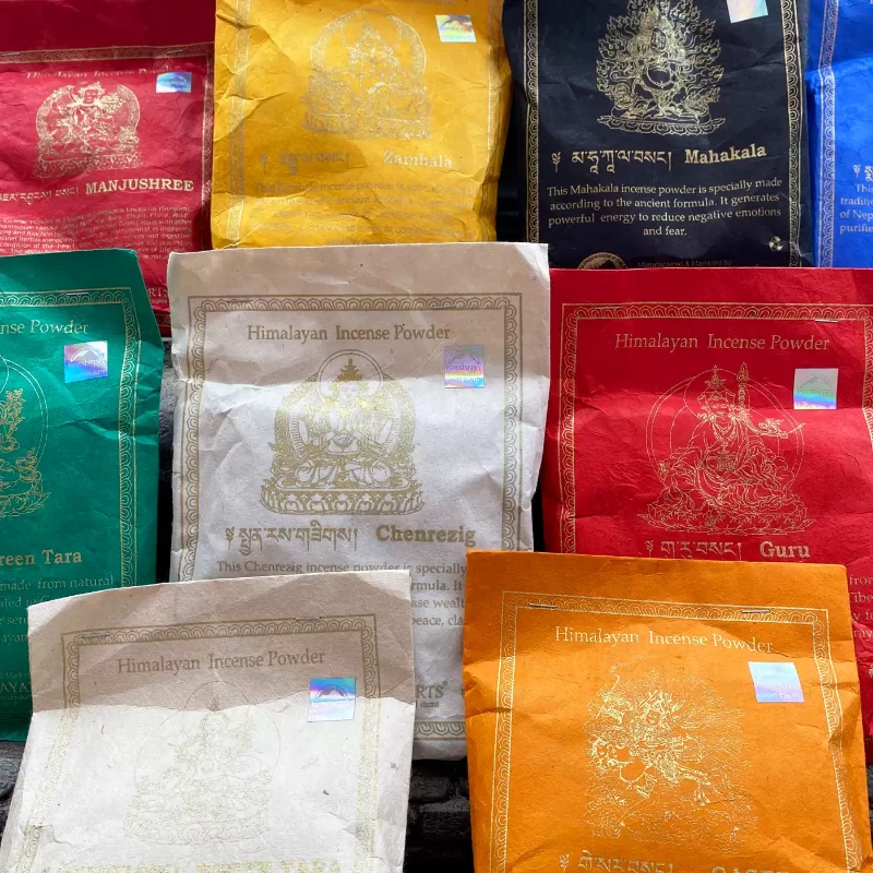 Nepalese Himalayan Incense Powder Smoke for Pink Green Tara and Yellow God of Wealth Gesar Household for Buddhist Fumigation