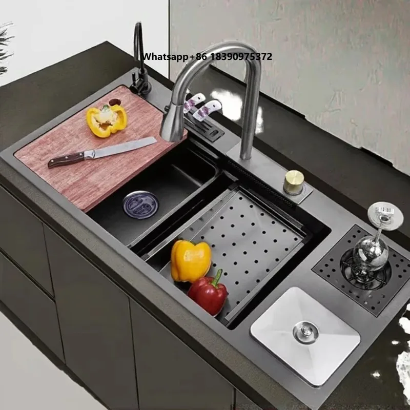 Modern Design Stainless Steel Handmade Kitchen Sink Good Quality Smart Single Bowl Sink with Faucet Two Holes