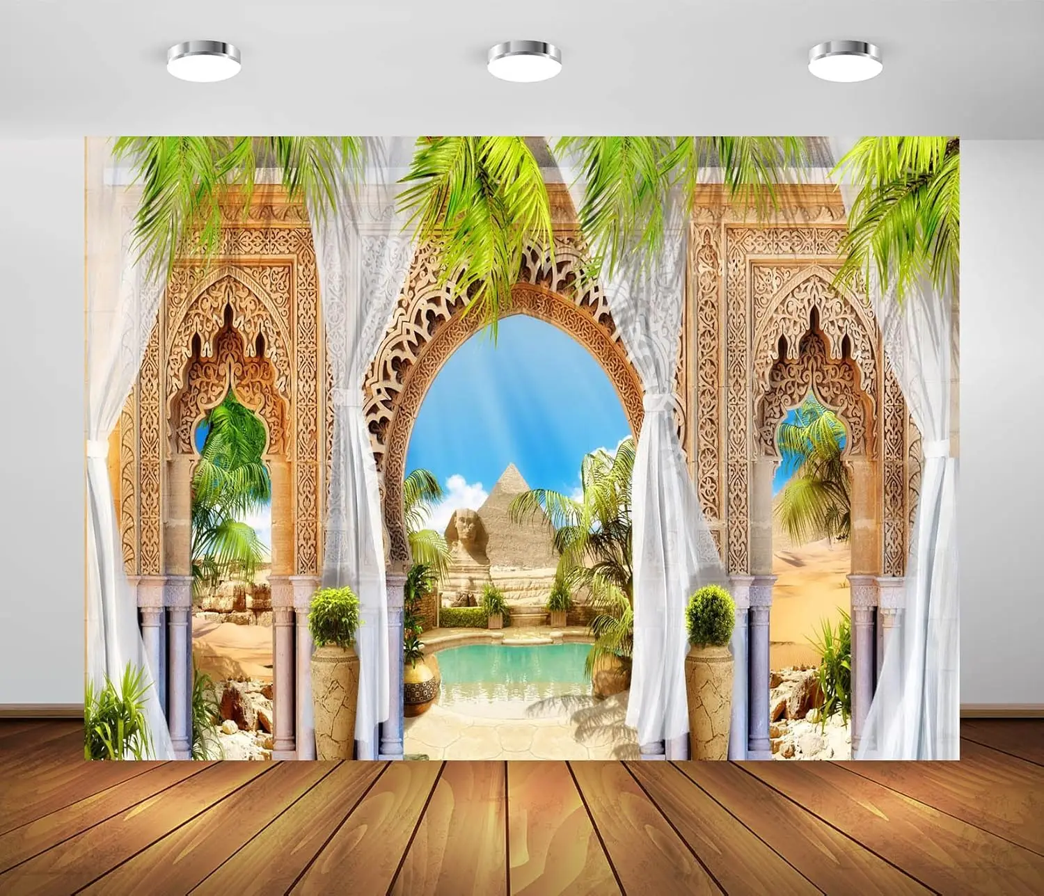 Moroccan Tapestry Wall Mural Tropical Palace Arches Mediterranean Islamik Decor Luxury Entrance Portal Bathroom Decor