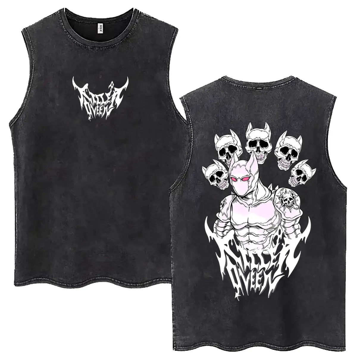 Anime Jojo Bizarre Adventure Vintage Washed Tank Tops Funny Manga Dio Brando Sleeveless T Shirt Men Casual Oversized T-shirts view 5